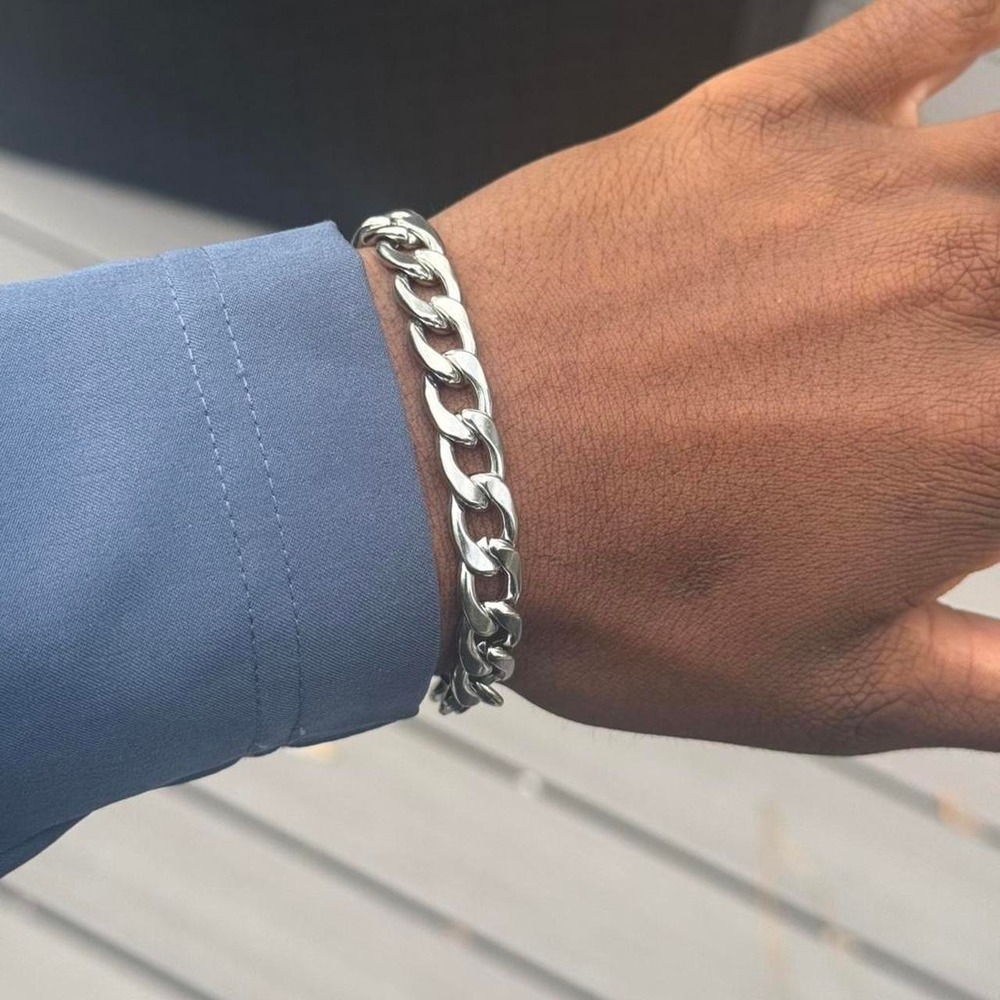 Silver Cuban Chain Bracelet Mens Chunky Statement Jewelry 7.5 Inch